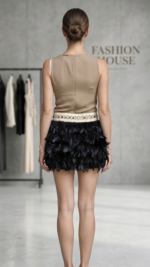 Abito corto elegante con gonna piumata - immagine 3