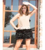 Abito corto elegante con gonna piumata - immagine 4