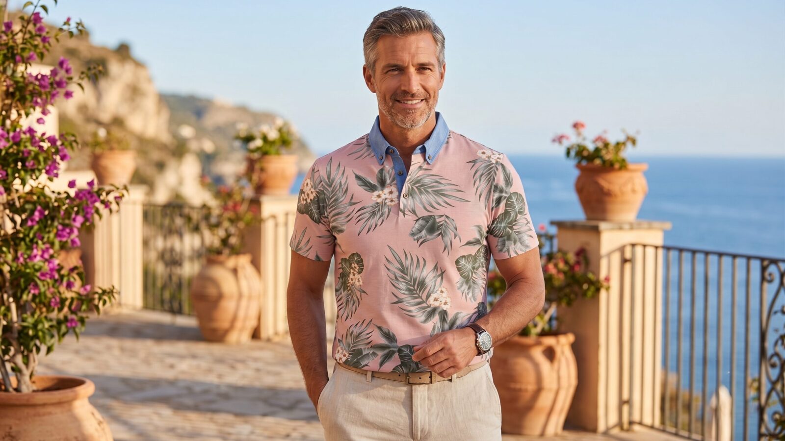 POLO ELEGANTE UOMO ROSA HAWAI POLO MAGLIETTA ROSA UOMO RAGAZZO COTONE HEROD HAWAIANA - immagine 1