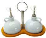SET OLIO E ACETO IN PORCELLANA  CON VASSOIO BAMBU - immagine 4