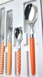 ENSEMBLE DE 24 COUVERTS COLOR BY MORI EN ACIER 18/10 / MORINOX ORANGE FABRIQUÉ EN ITALIE - immagine 2