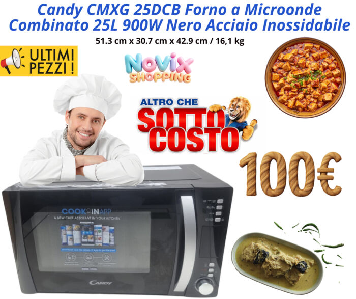product-18336-0-bb9e7118-700 Candy CMXG 25DCB Forno a Microonde Combinato 25L 900W Nero Acciaio Inossidabile - immagine 1