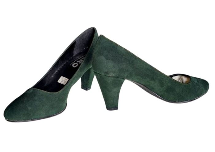 product-18418-0-c697b9c4-700 scarpe donna decolleté tacco alto verde scuro camoscio vera pelle tag 37 by riko - immagine 1