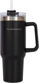 Flamingueo Tazza Termica - Borraccia con Cannuccia Nera