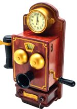TÉLÉPHONE VINTAGE ANTIQUE DÉCO AVEC HORLOGE ET RADIO 36 X 16 cm.