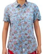 CHEMISE D'ÉTÉ BLEU A FLEURES ROSES À MANCHES COURTES TAILLE L PAR LEE COOPER