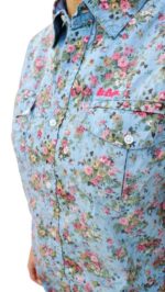 CHEMISE D'ÉTÉ BLEU A FLEURES ROSES À MANCHES COURTES TAILLE L PAR LEE COOPER