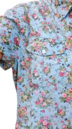 CHEMISE D'ÉTÉ BLEU A FLEURES ROSES À MANCHES COURTES TAILLE L PAR LEE COOPER