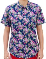 CHEMISE BLEUE FONCEE À FLEURS MANCHES COURTES TAILLE L PAR HEROD