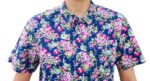 CHEMISE BLEUE FONCEE À FLEURS MANCHES COURTES TAILLE L PAR HEROD - immagine 2