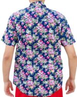 CHEMISE BLEU FONCÉ À FLEURS MANCHES COURTES TAILLE S PAR HEROD - immagine 4