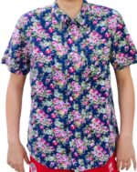 CHEMISE BLEU FONCÉ À FLEURS MANCHES COURTES TAILLE S PAR HEROD - immagine 3