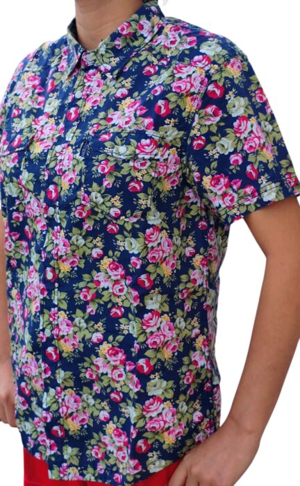 product-18908-0-c5719764-700 CHEMISE BLEU FONCÉ À FLEURS MANCHES COURTES TAILLE S PAR HEROD - immagine 1