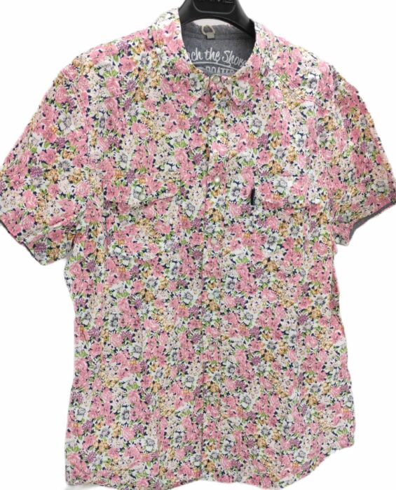 product-18962-0-3d201e26-700 CHEMISE BLANCHE À FLEURS ROSES MANCHES COURTES TAILLE L BY HEROD