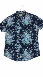 CHEMISE BLEU FONCÉ A FLEURES BLEUES CLAIRES MANCHES COURTES TAILLE M PAR LEE COOPER