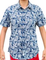 CHEMISE BLEUE À MOTIFS EN BLANC MANCHES COURTES TAILLE M PAR LEE COOPER