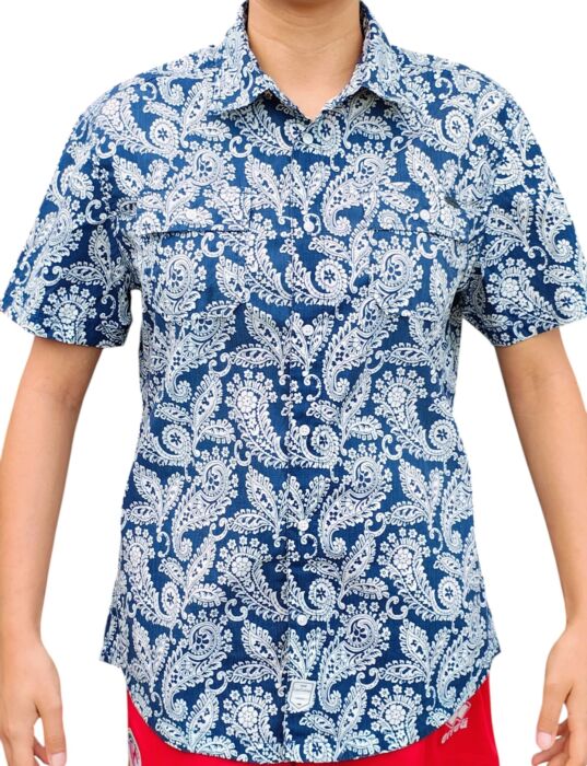 product-18989-0-57ea1d44-700 CHEMISE BLEUE À MOTIFS EN BLANC MANCHES COURTES TAILLE M PAR LEE COOPER - immagine 1
