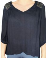 MAGLIETTA DONNA NERA MANICHE A 3/4 TAG. XS, S, M, L, XL BY ORIGINAL MARINES - immagine 3