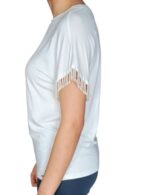 MAGLIETTA DONNA BIANCA MANICHE c/ PERLINE TAG. M BY HELLEN BARRETT MADE IN ITALY