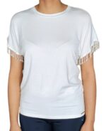 MAGLIETTA DONNA BIANCA MANICHE c/ PERLINE TAG. M BY HELLEN BARRETT MADE IN ITALY