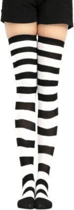 CALZINI DONNA LUNGHI SPORA IL GIMOCCHIO A RIGHE BIANCO-NERO TAGLIA UNICA