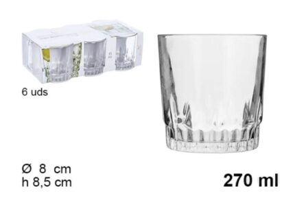 BICCHIERI IN VETRO (6 pz.) PER ACQUA VINO COCKTAI 270 ml. CASA RISTORANTE BAR PUB