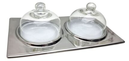 SALSIERA DUO  BREAKFAST CON CAMPANA VETRO & PORECELLANA CROMATA