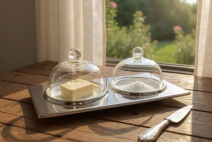 SALSIERA DUO  BREAKFAST CON CAMPANA VETRO & PORECELLANA CROMATA