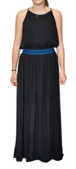 VESTITO NERO LUNGO ELEGANTE CON FASCIA BLU TAG. - immagine 2