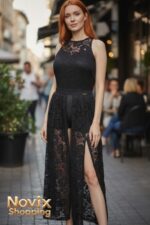 ELEGANTE  ABITO TUTA IN PIZZO NERA