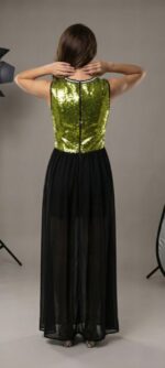 ABITO DONNA  LUNGO CERIMONIE PAILLETE VERDE / NERO - immagine 3