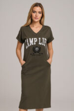 ABITO DONNA T-SHIRT VERDE MILITARE COTONE