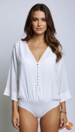 CAMICETTA BODY BIANCA CON SCOLLO A V