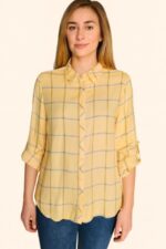 CAMICIA DONNA POPLINE QUADRETTI GIALLA - immagine 2