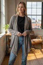CARDIGAN DONNA  LEGGERO LUNGO TORTORA
