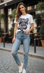 abito camicia o maxi maglietta bianca con la scritta "Pink as Love"