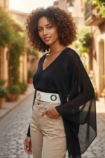 TOP NERO VELATO STILE MANTELLA