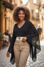 TOP NERO VELATO STILE MANTELLA