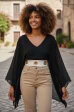 TOP NERO VELATO STILE MANTELLA