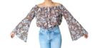 BLUSA CORTA A SPALLE SCPERTE C. MANICHE A CAMPANA SVASTATE E FANTASIA FLOREALE - immagine 5