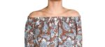BLUSA CORTA A SPALLE SCPERTE C. MANICHE A CAMPANA SVASTATE E FANTASIA FLOREALE - immagine 4