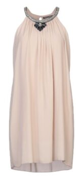 Robe rose poudré de style empire à col halter.