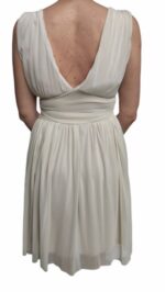 Robe midi beige style empire avec col halter - immagine 4