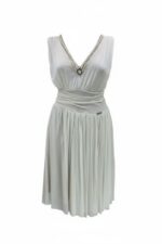 Robe midi beige style empire avec col halter - immagine 2