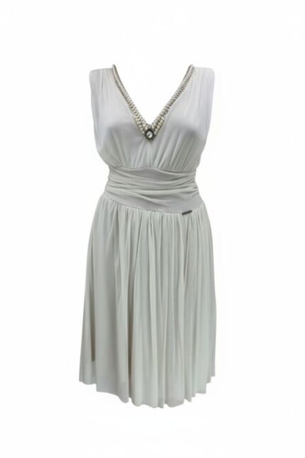 Robe midi beige style empire avec col halter