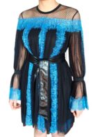 Robe courte bicolore noire et bleue en tulle et dentelle - immagine 5