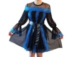 Robe courte bicolore noire et bleue en tulle et dentelle - immagine 8
