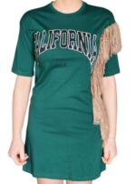 abito t-shirt verde con pizzo laterale e la stampa "CALIFORNIA" by j'aime