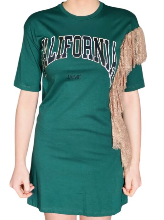 product-20453-0-cc8aa662-700 abito t-shirt verde con pizzo laterale e la stampa "CALIFORNIA" by j'aime - immagine 1