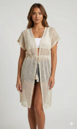 cardigan copricostume lungo all'uncinetto da donna - immagine 4